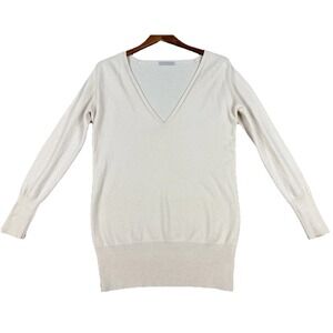 Cashflow Cashmere V-Neck Pullover Long Sleeve Sweater Medium Creamy Beige Ladies